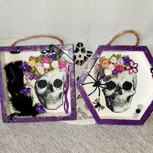 Halloween/ Day of the Dead(el Día de los Muertos) Decoupage Shadow Box. Set of 2